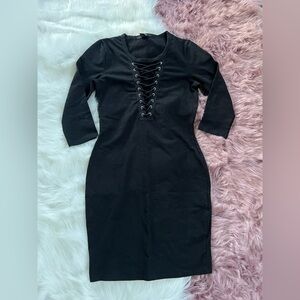 Forever 21 Goth Lace V-Neck Slinky Dress - Medium